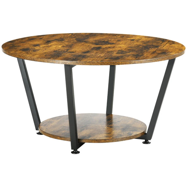 Round Coffee Table with Storage Shelf - Rustic Brown