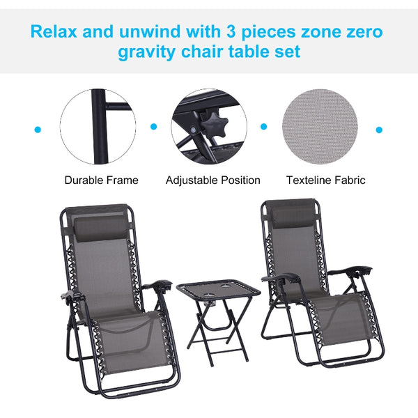 3pc Outdoor Garden Chair Set - Grey