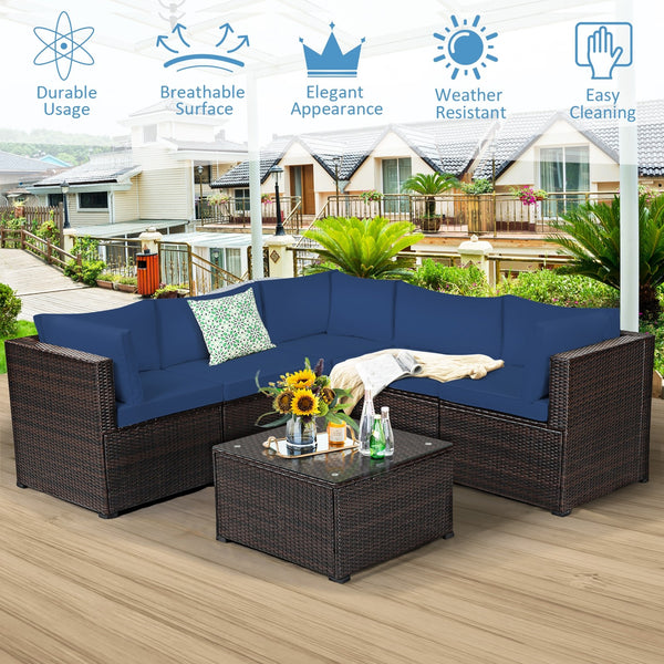 6pc Outdoor Patio Sofa Set with Cushions - Navy