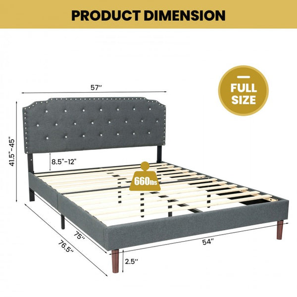 Full Size Upholstered Bed Frame with Adjustable Headboard