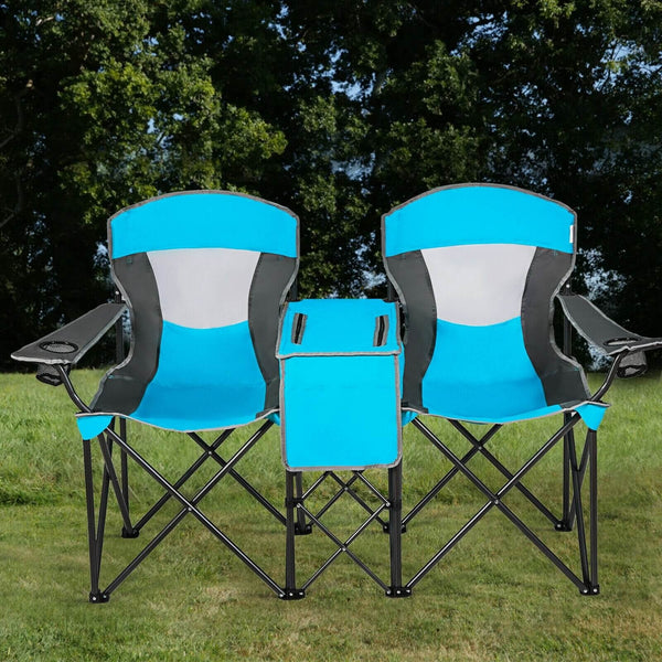 Outdoor Camping Portable Folding Chair with Cup Holder - Blue