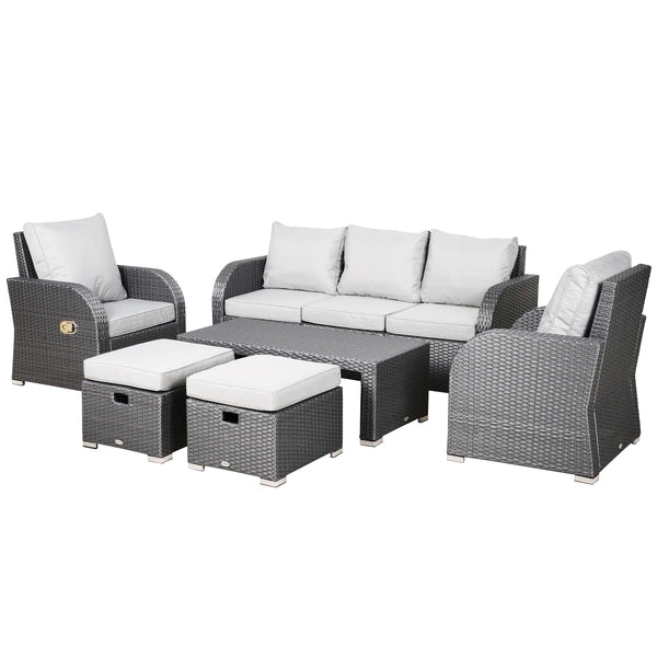 6pc Wicker Rattan Outdoor Patio Recliner Furniture Set - Grey