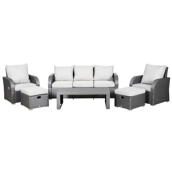 6pc Wicker Rattan Outdoor Patio Recliner Furniture Set - Grey