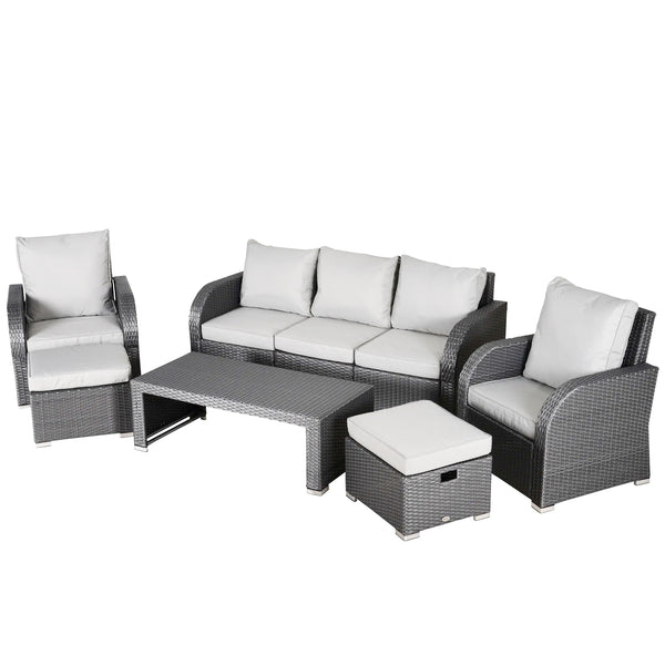 6pc Wicker Rattan Outdoor Patio Recliner Furniture Set - Grey