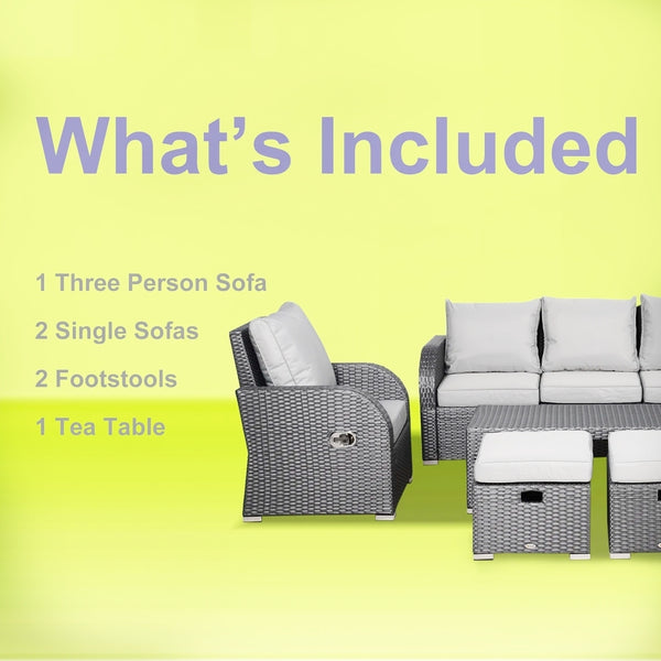 6pc Wicker Rattan Outdoor Patio Recliner Furniture Set - Grey