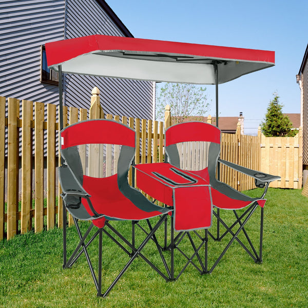 Outdoor Camping Portable Folding Chair with Cup Holder - Red