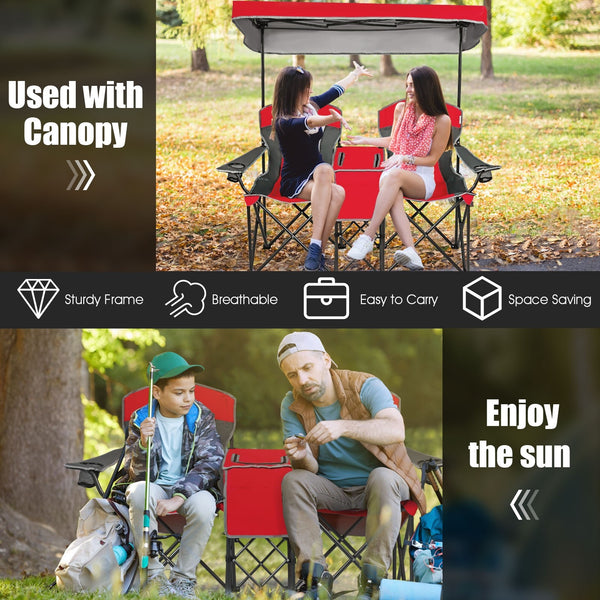 Outdoor Camping Portable Folding Chair with Cup Holder - Red