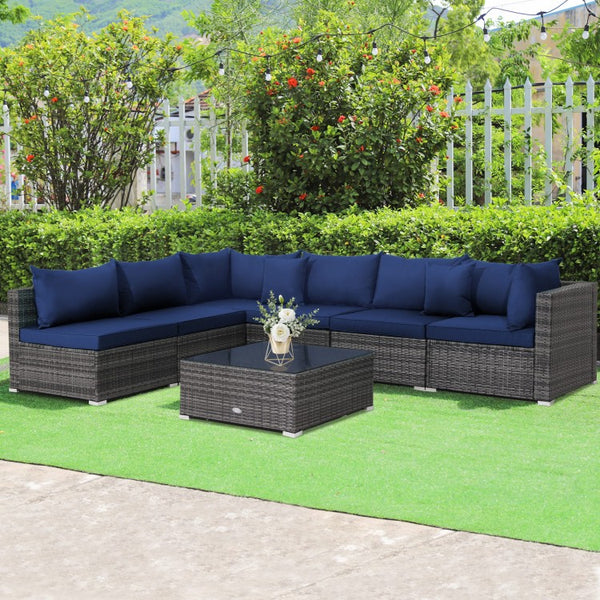 7pc Outdoor Rattan Sofa Set -  Navy