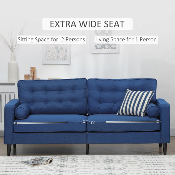 Button-Tufted Mid-Century Sofa - Dark Blue