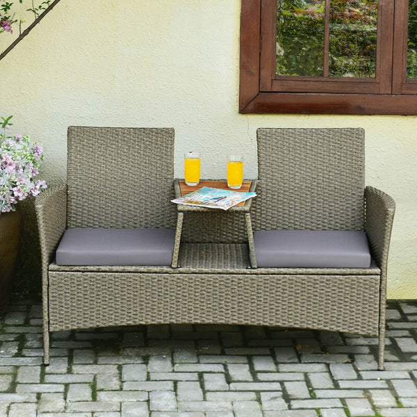 2-Person Patio Rattan Conversation Furniture Set with Coffee Table - Blue