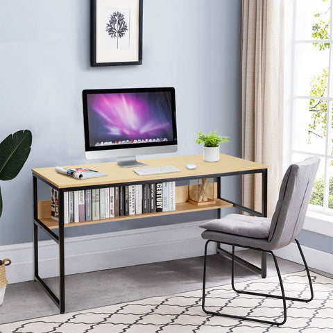 55" Computer Writing Desk with Storage Shelf - Natural