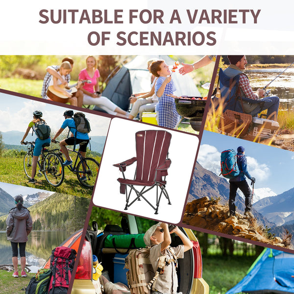 Folding Portable Camping Chair with Cup Holder - Wine Red