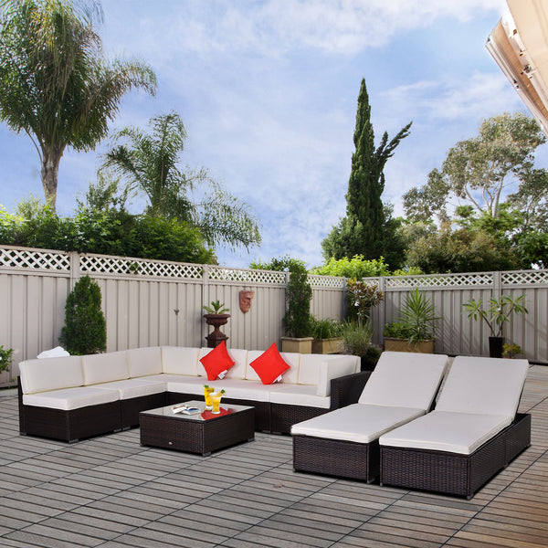9pc Wicker Patio Garden Lounge Sofa Furniture Set