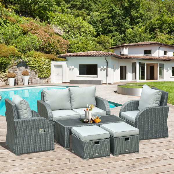 6pc Wicker Rattan Outdoor Patio Recliner Furniture Set - Grey