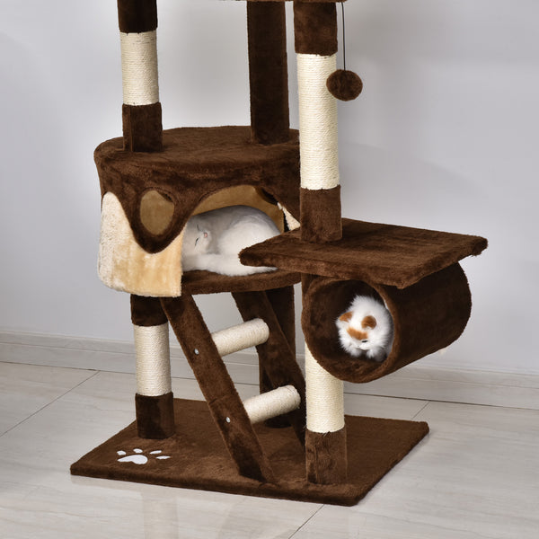 94"-102" Multilevel Cat Tree Play House - Brown and Beige