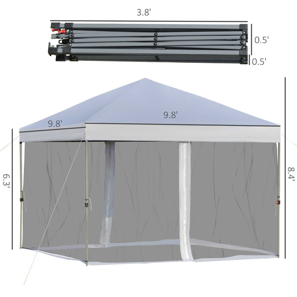 10x10 ft Height Adjustable Pop Up Canopy Tent with Mesh Sidewalls - Silver