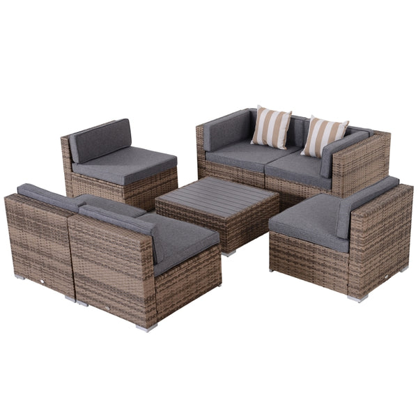 7pc Wicker Patio Furniture Sectional Sofa Set with Cushions - Gray-Beige