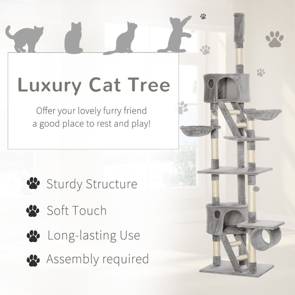 94"-102" Multilevel Cat Tree Playhouse - Light Grey