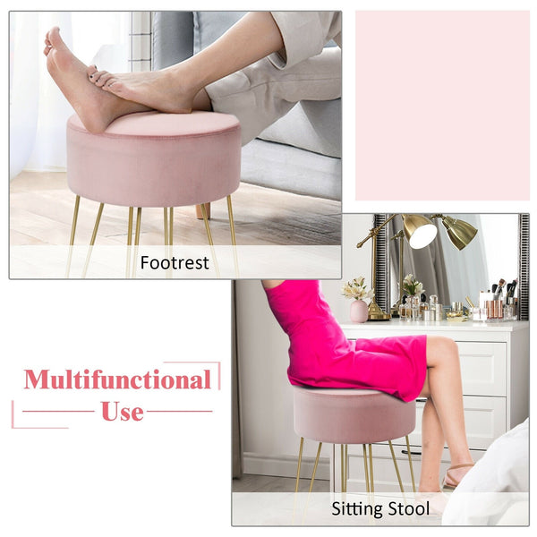 Round Velvet Ottoman Footrest - Pink