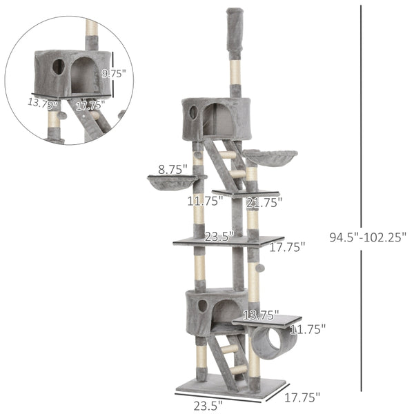 94"-102" Multilevel Cat Tree Playhouse - Light Grey