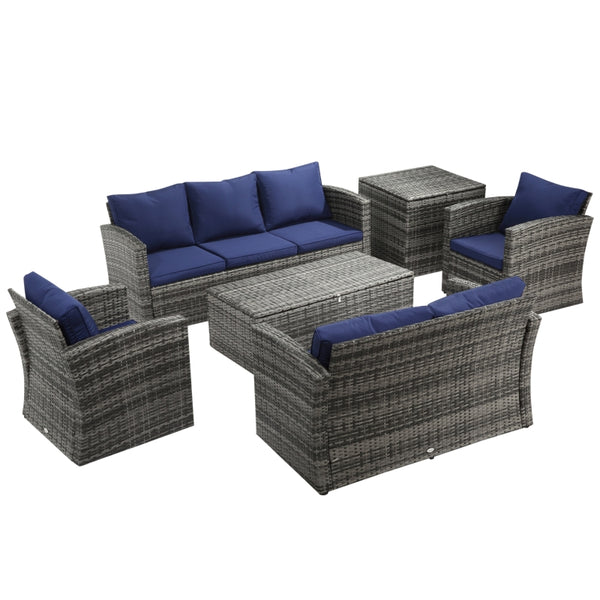 6pc Outdoor Rattan Patio Conversation Set - Navy Blue