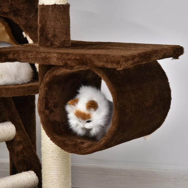 94"-102" Multilevel Cat Tree Play House - Brown and Beige