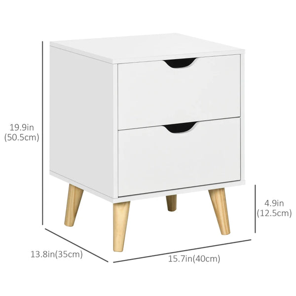 Bedside Table with 2 Drawers - White