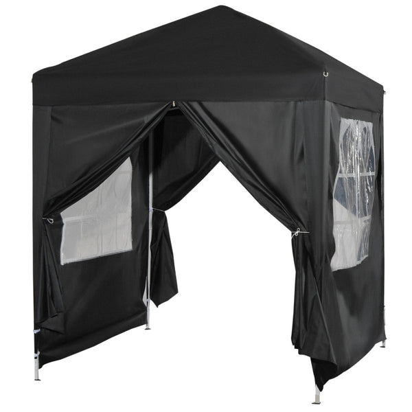 06x06 ft Easy Folding Pop Up Wedding Party Canopy Tent with 4 sidewalls - Black
