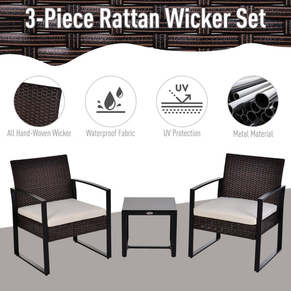3pc Rattan Wicker Coffee Table Set - Cream White