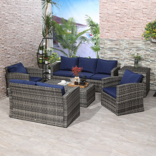 6pc Outdoor Rattan Patio Conversation Set - Navy Blue