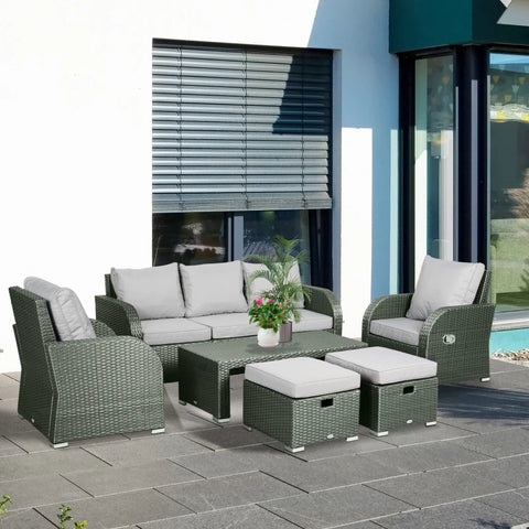 6pc Wicker Rattan Outdoor Patio Recliner Furniture Set - Grey