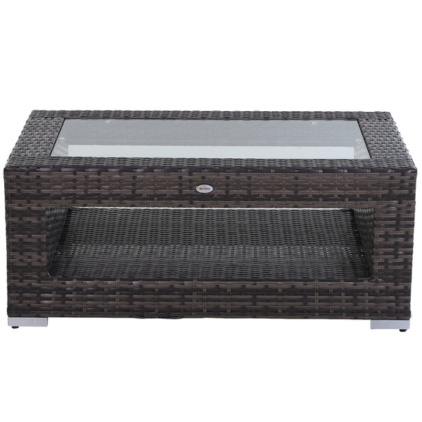 2-Tier Outdoor PE Rattan Coffee Table - Mixed Gray