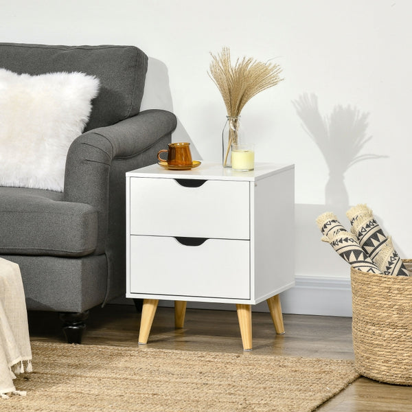 Bedside Table with 2 Drawers - White