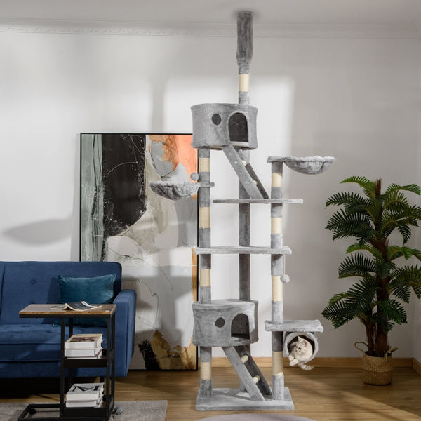 94"-102" Multilevel Cat Tree Playhouse - Light Grey