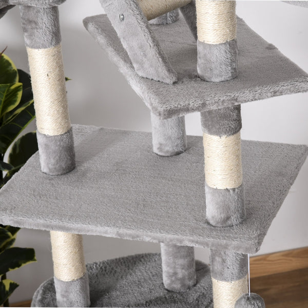 94"-102" Multilevel Cat Tree Playhouse - Light Grey