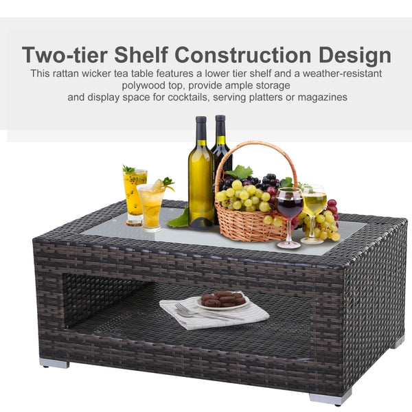 2-Tier Outdoor PE Rattan Coffee Table - Mixed Gray