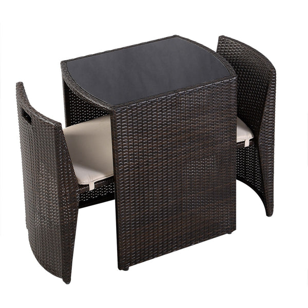 3pc Wicker Patio Cushioned Outdoor Dining Set