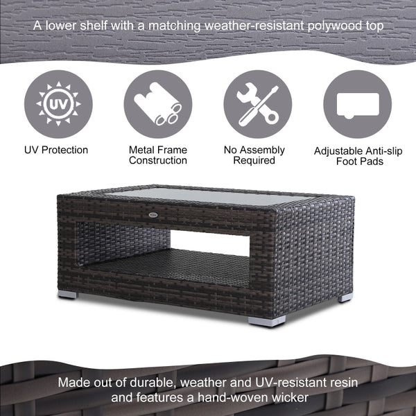 2-Tier Outdoor PE Rattan Coffee Table - Mixed Gray