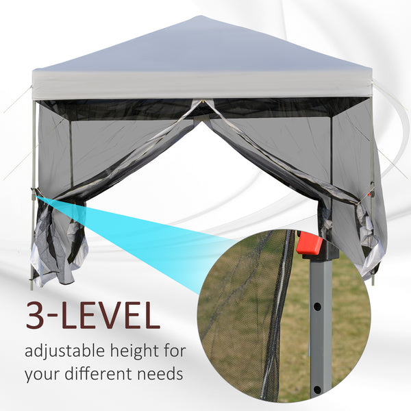 10x10 ft Height Adjustable Pop Up Canopy Tent with Mesh Sidewalls - Silver