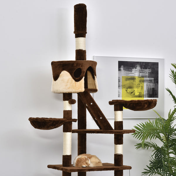 94"-102" Multilevel Cat Tree Play House - Brown and Beige