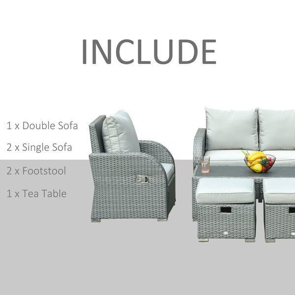 6pc Wicker Rattan Outdoor Patio Recliner Furniture Set - Grey