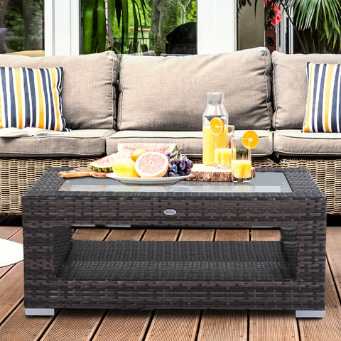 2-Tier Outdoor PE Rattan Coffee Table - Mixed Gray