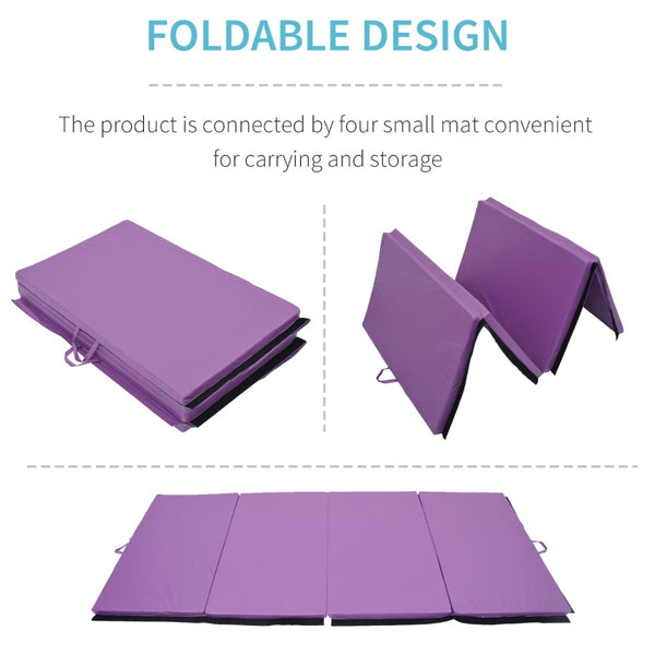 Folding Gym Exercise Yoga Mat (4 Panels) - Purple