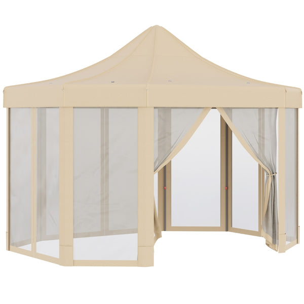 13' x 10' Octagon Pop Up Canopy Tent with Zippered Mesh Sidewalls - Beige
