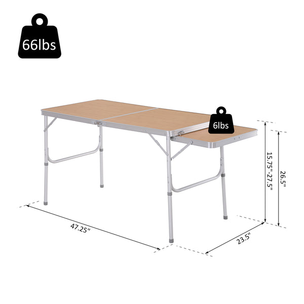 Height Adjustable Outdoor Camping Portable Folding Table - Bamboo Colour