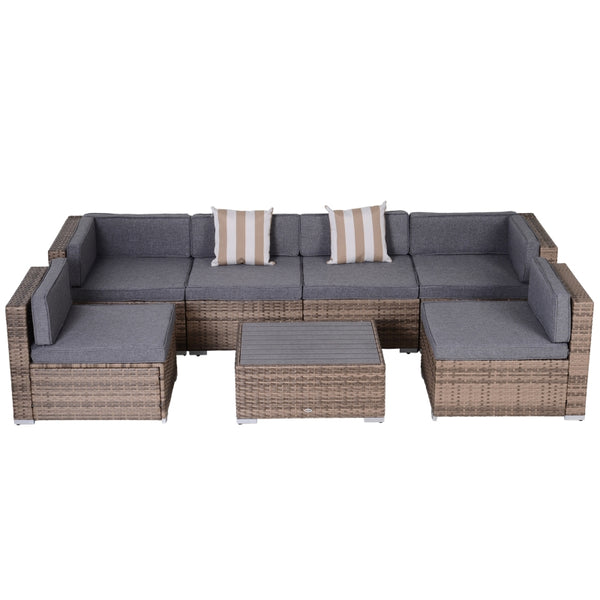 7pc Wicker Patio Furniture Sectional Sofa Set with Cushions - Gray-Beige