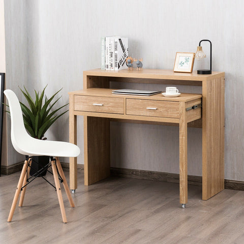Extendable Computer Writing Desk with Pull Out Desk - Natural