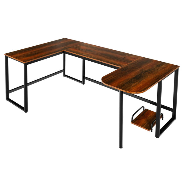 79" U-Shaped Computer Writing Desk with CPU Stand - Brown