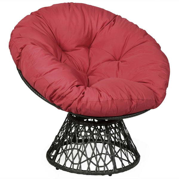 360-degree Swivel Rattan Papasan Chair - Burgundy