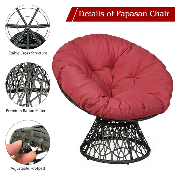 360-degree Swivel Rattan Papasan Chair - Burgundy
